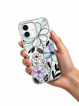 Rainwashed floral art iPhone 17 case held in hand