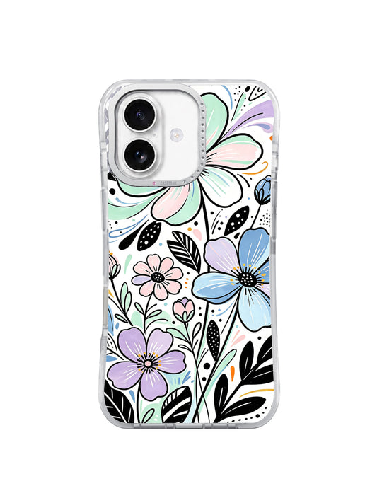 Rainwashed Sky Garden floral iPhone 17 case front view