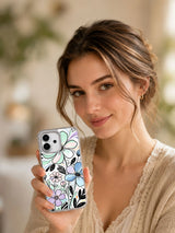 Artist-designed pastel garden iPhone 17 case lifestyle image