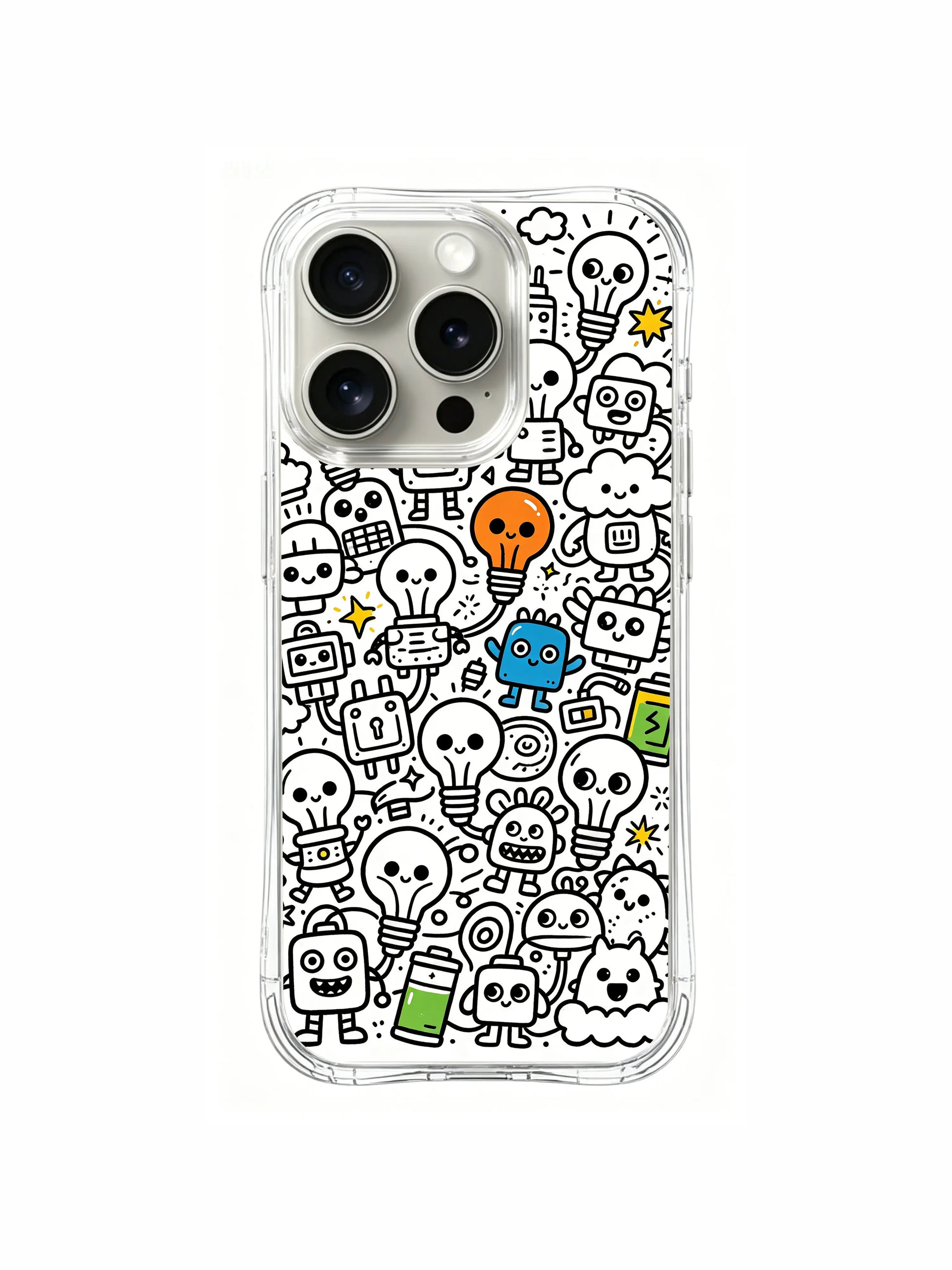 Random drop-in party bulb creatures design iPhone 15 pro Case, exclusive artist phone casing from PhoneCasing California plant, unique one-of-a-kind aesthetic phone cover.