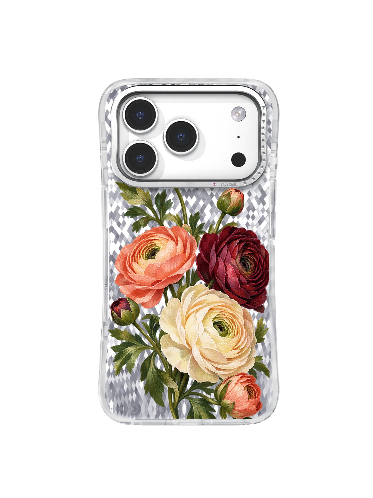 Coral Tide ranunculus artwork for iPhone 17 Pro case