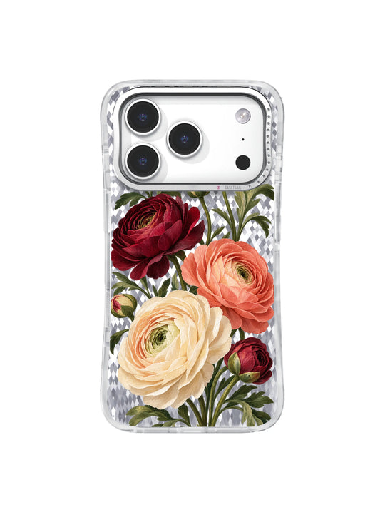 Cream Gate ranunculus artwork for iPhone 17 Pro case