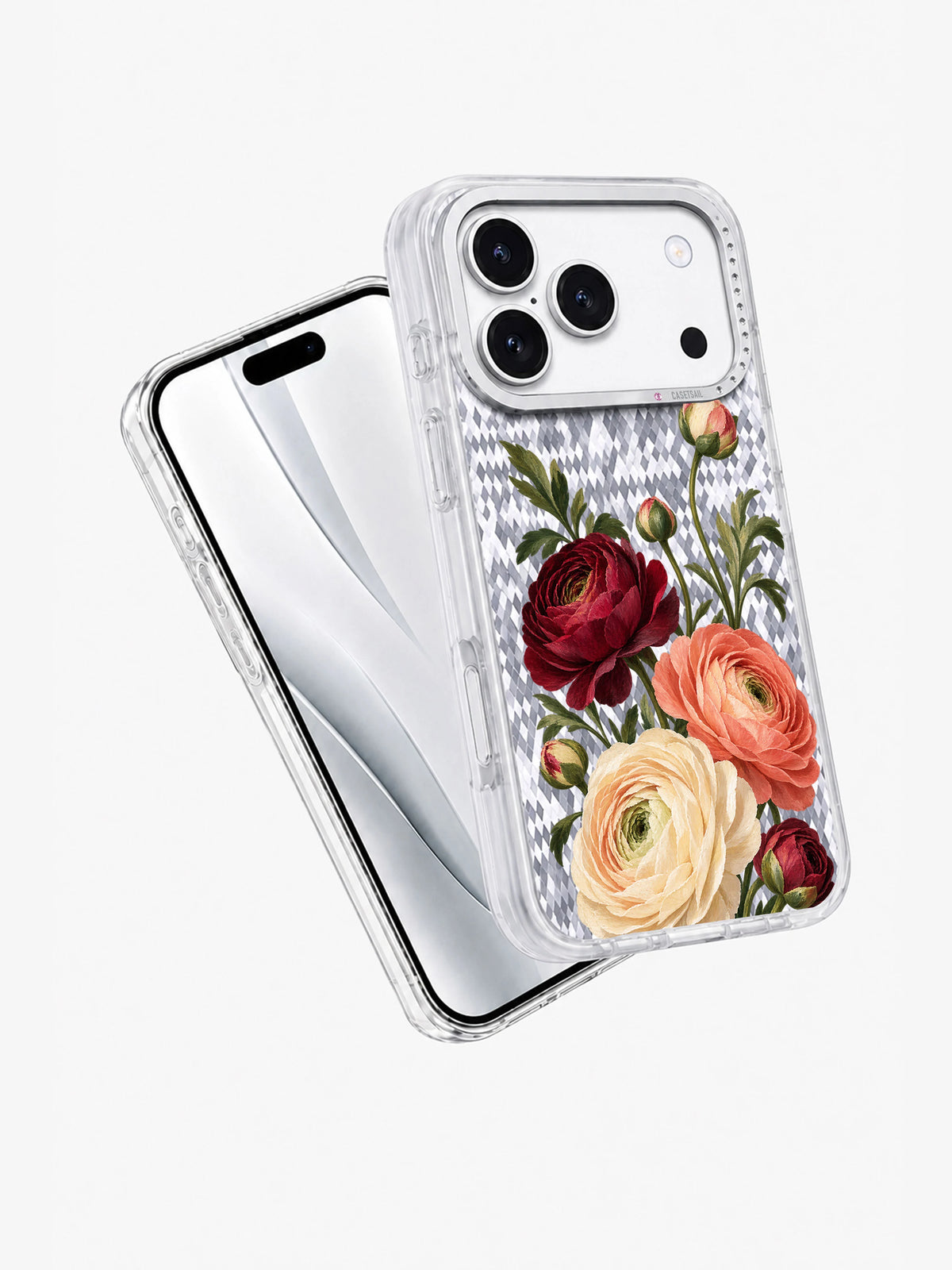 Ranunculus Harbor transparent iPhone case angled view