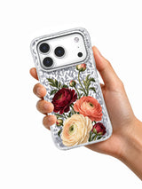 Ranunculus Harbor transparent iPhone case held in hand