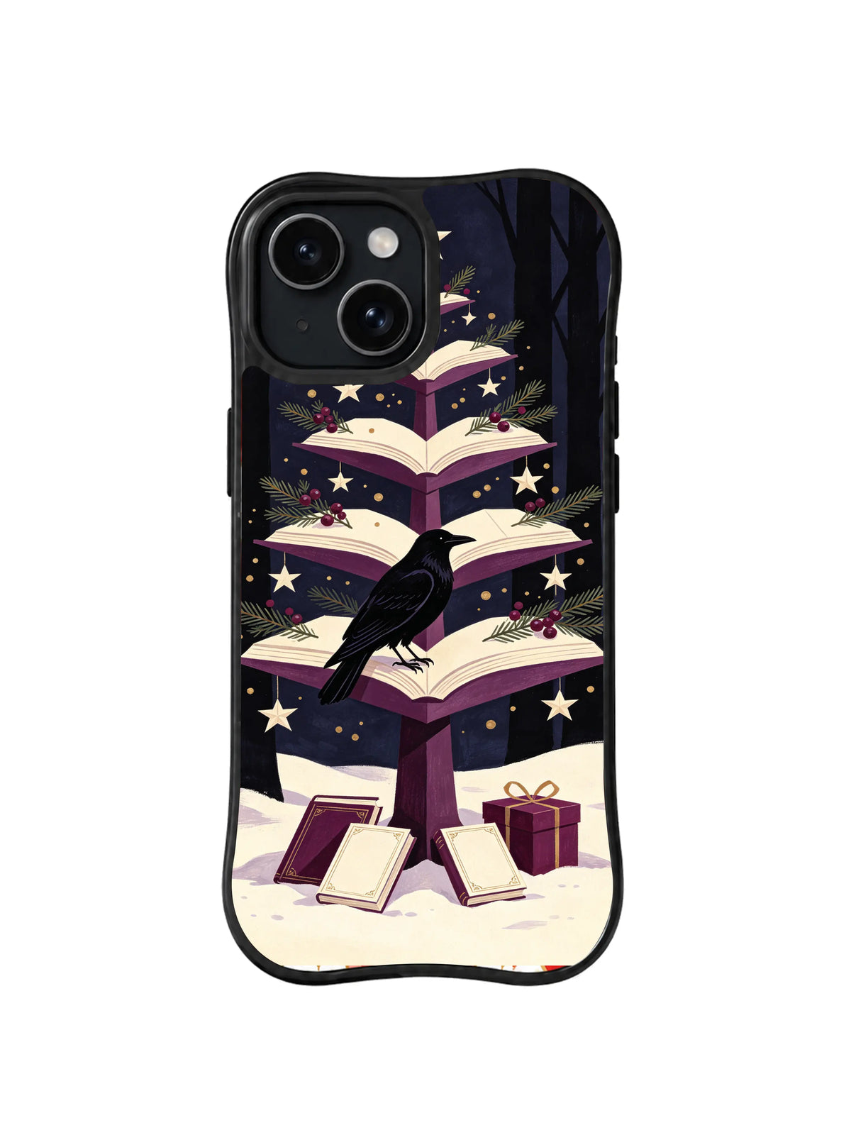 Dark raven, open-book tree and burgundy gift iPhone 14 case, pattern four