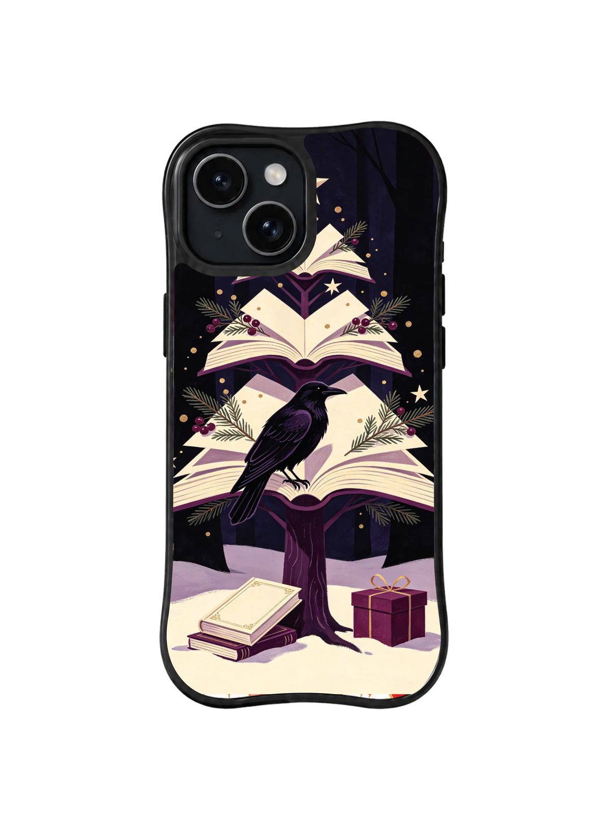 Raven and stacked winter storybook tree iPhone 14 case, pattern five
