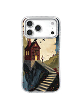 Parchment Moon Raven Library iPhone case pattern with circling birds and red cliff tower