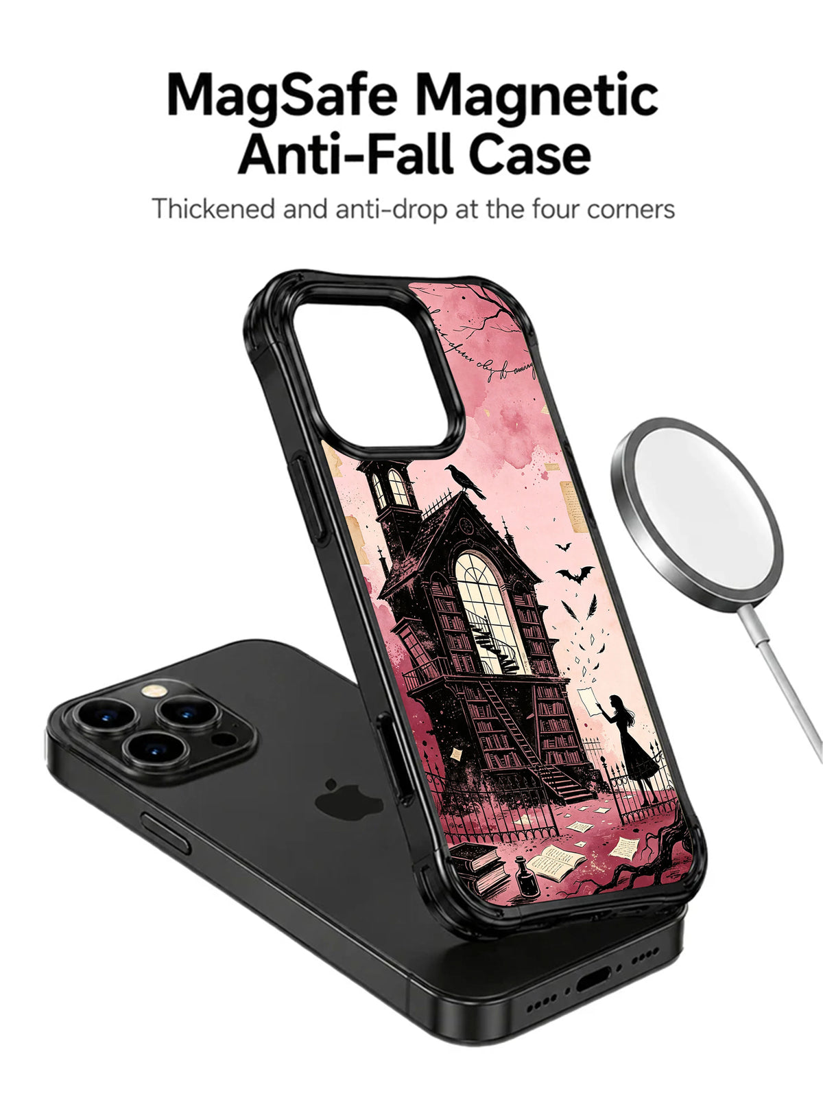 Pink gothic library iPhone 13 Pro case camera detail