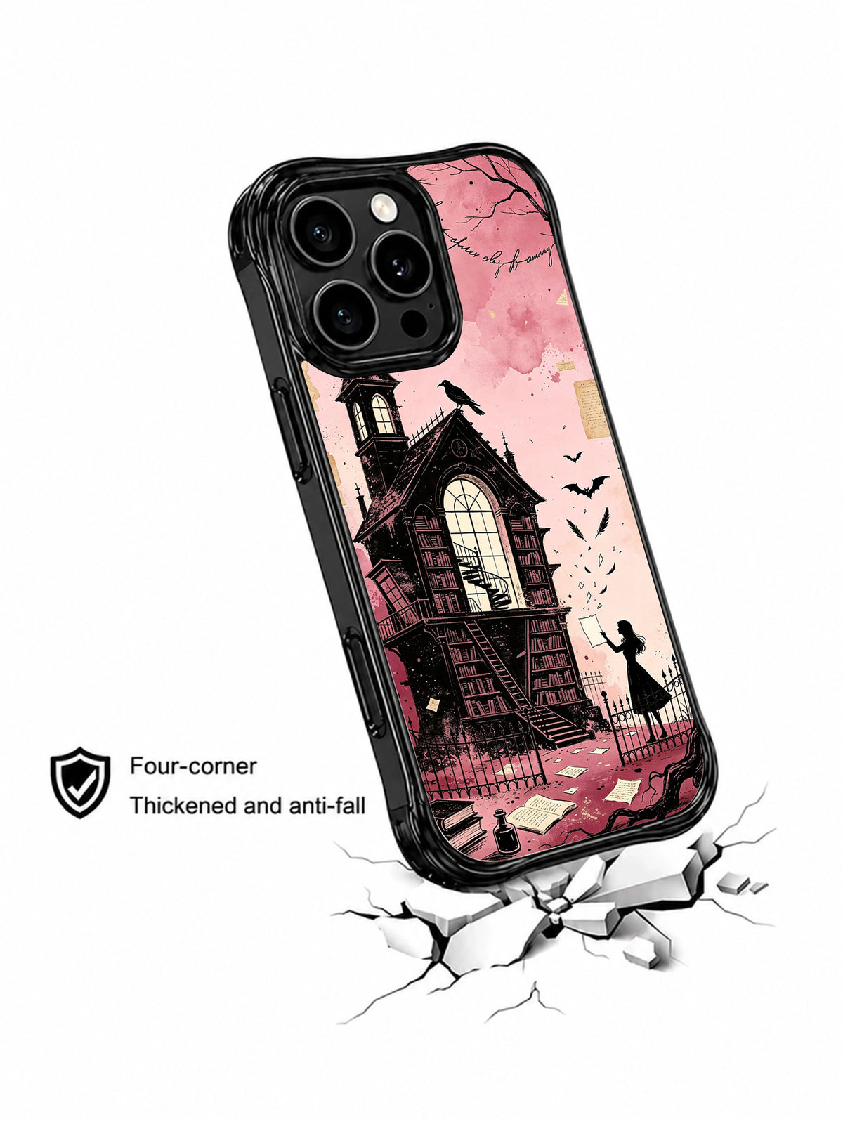 Raven Secret Library illustrated phone case lifestyle view