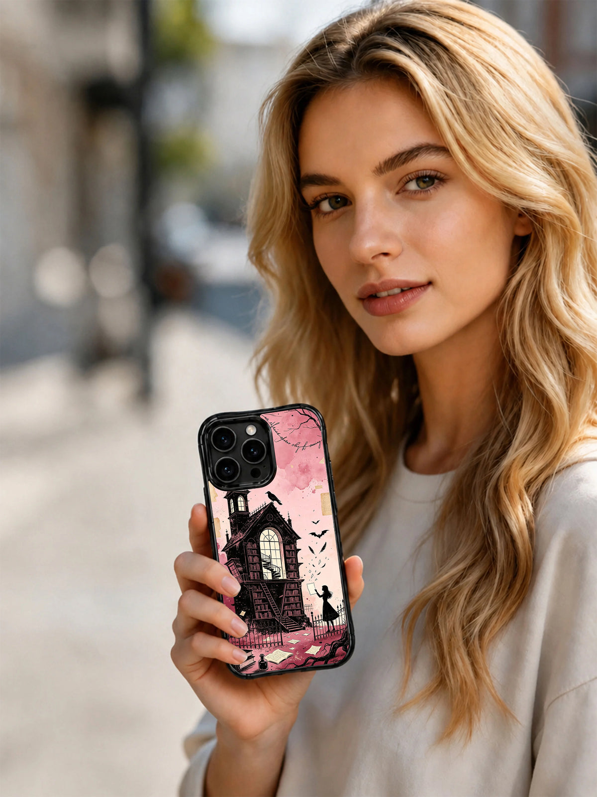 Vesper Rosethorn dark academia phone case packaging view