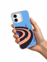 Hand holding The Record That Became a Pond artwork on a transparent iPhone case