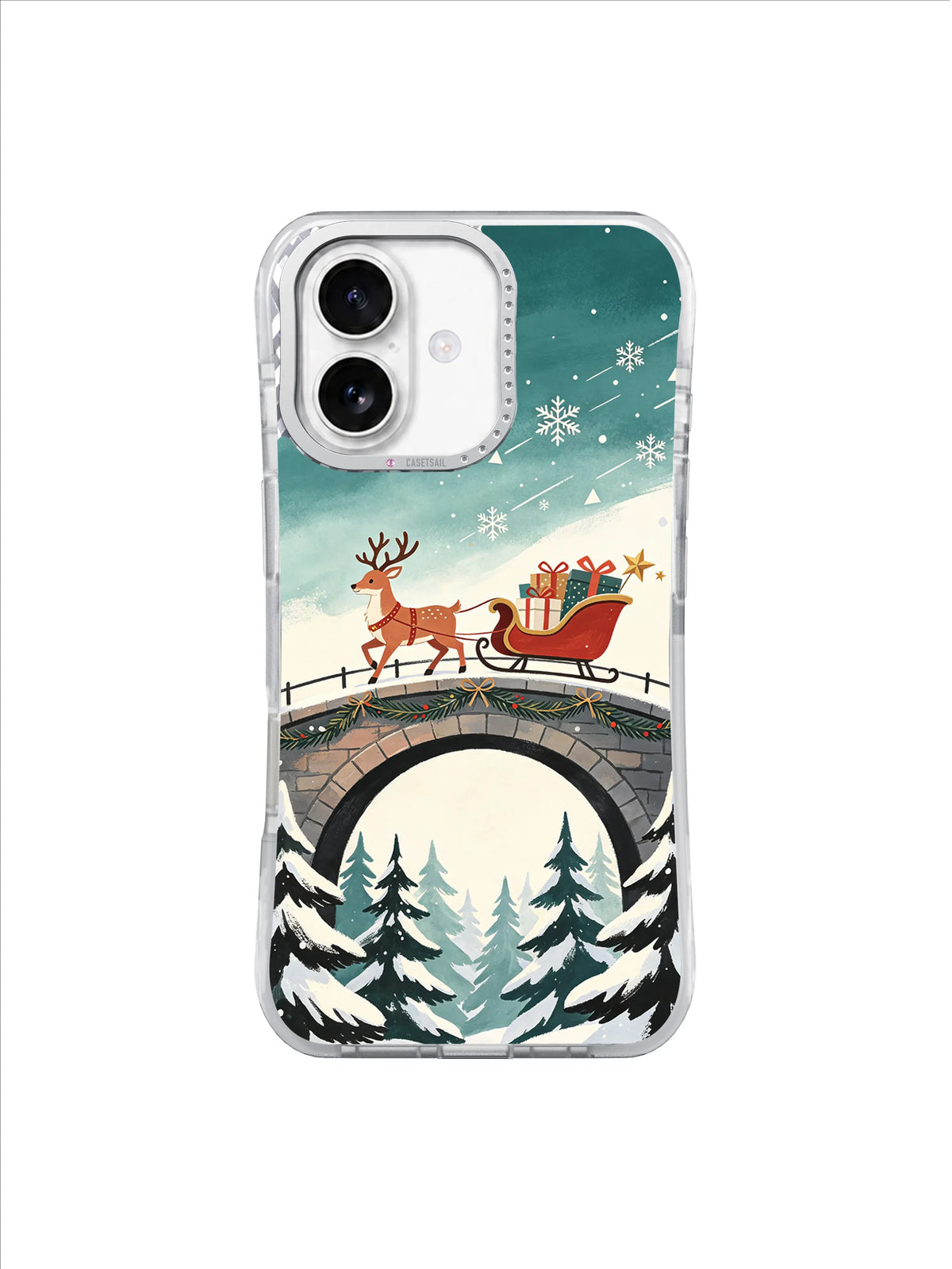 Reindeer Over Wishbone Bridge iPhone 17 case – Snowwind Courage pattern