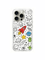 Laid-back chatting space residents artwork iPhone 15 pro Case, US-sourced premium phone casing, minimalist cartoon art phone cover designed by PhoneCasing.