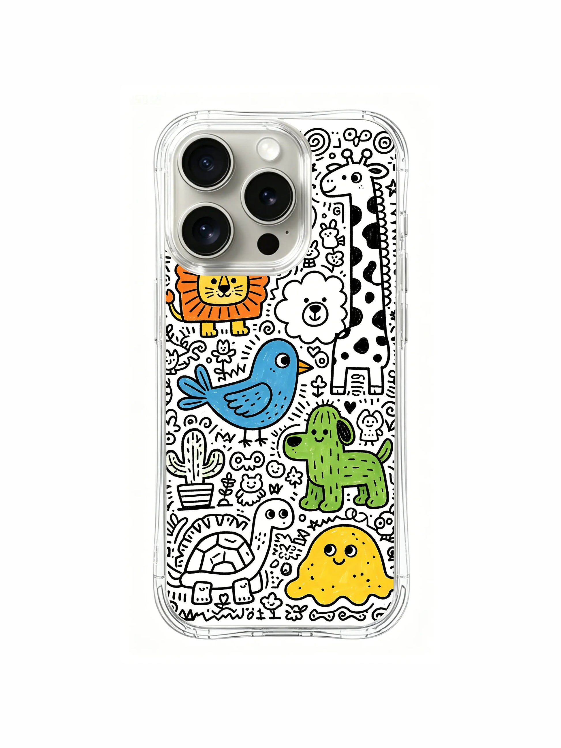  Relaxed fantasy monster zoo scene iPhone 15 pro Case, slim transparent phone casing, all-season wearable art phone cover sold by PhoneCasing.
