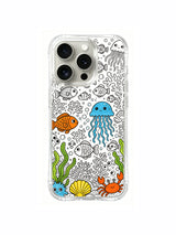 Relaxed underwater creature meeting artwork on an iPhone 15 Pro case