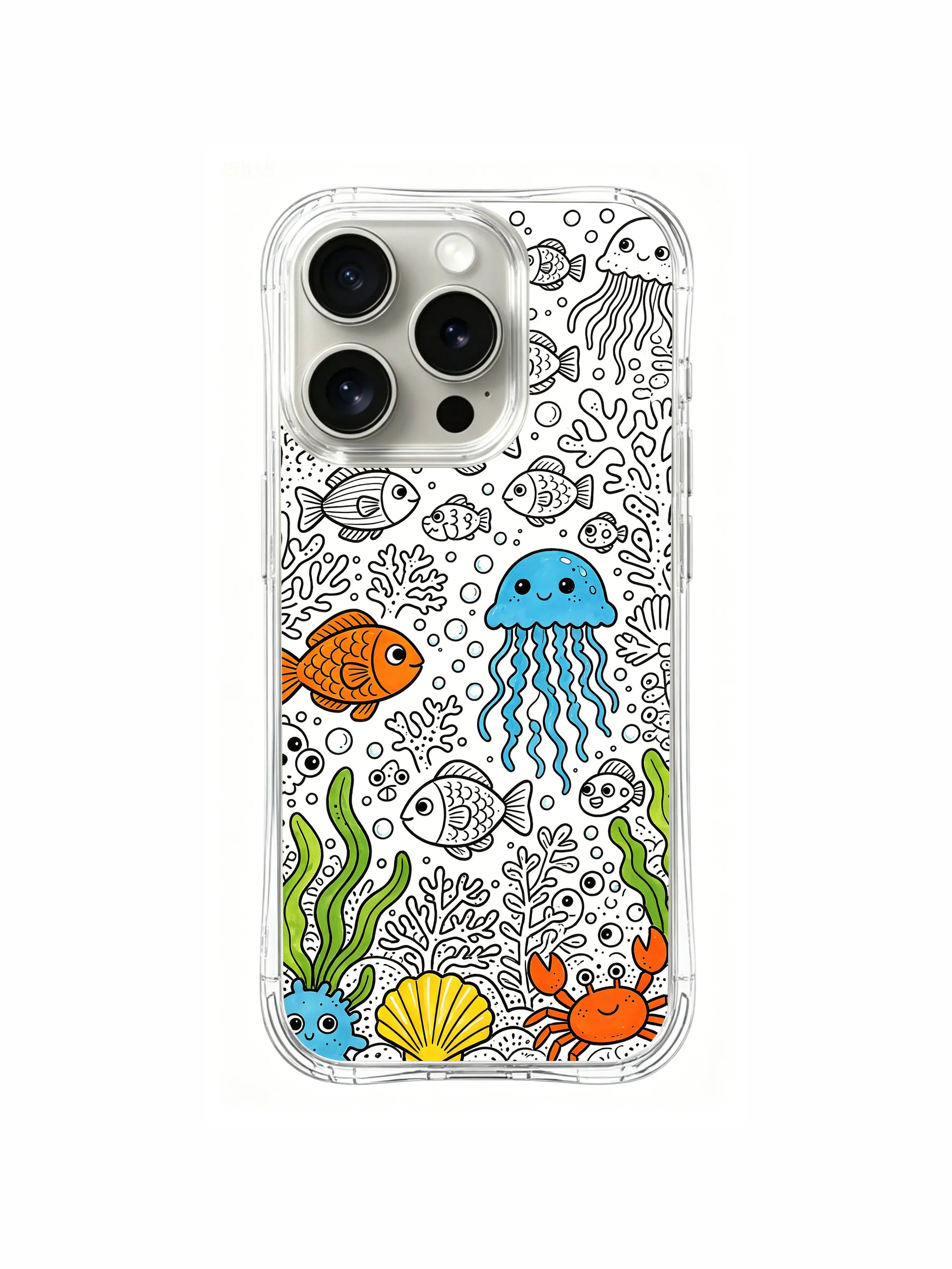 Relaxed underwater creature meeting scene iPhone 15 pro Case, slim transparent phone casing, all-season wearable art phone cover offered by PhoneCasing
