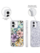 Rhinestone camera frame ribbon floral iPhone 17 case detail