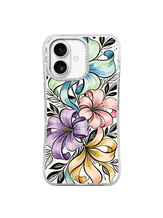 Ribbon Blossom Language floral iPhone 17 case front view