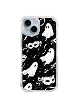 Masquerade Spirit Starlight ghost and bow artwork on black iPhone 15 Plus case