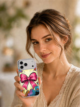 Lifestyle view of the Ribbon Heart Explosion pink ribbon iPhone case