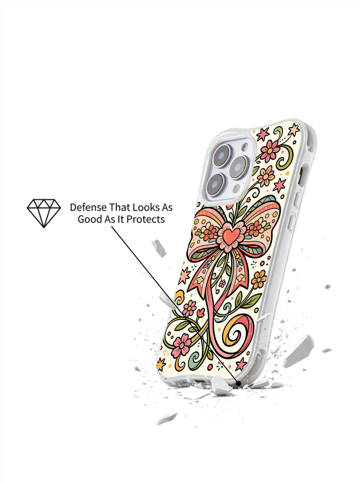 Ribbon Heart Garden protective iPhone 14 Pro case drop view