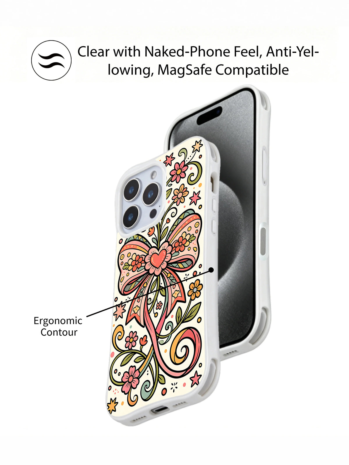 Ribbon Heart Garden MagSafe iPhone 14 Pro case detail