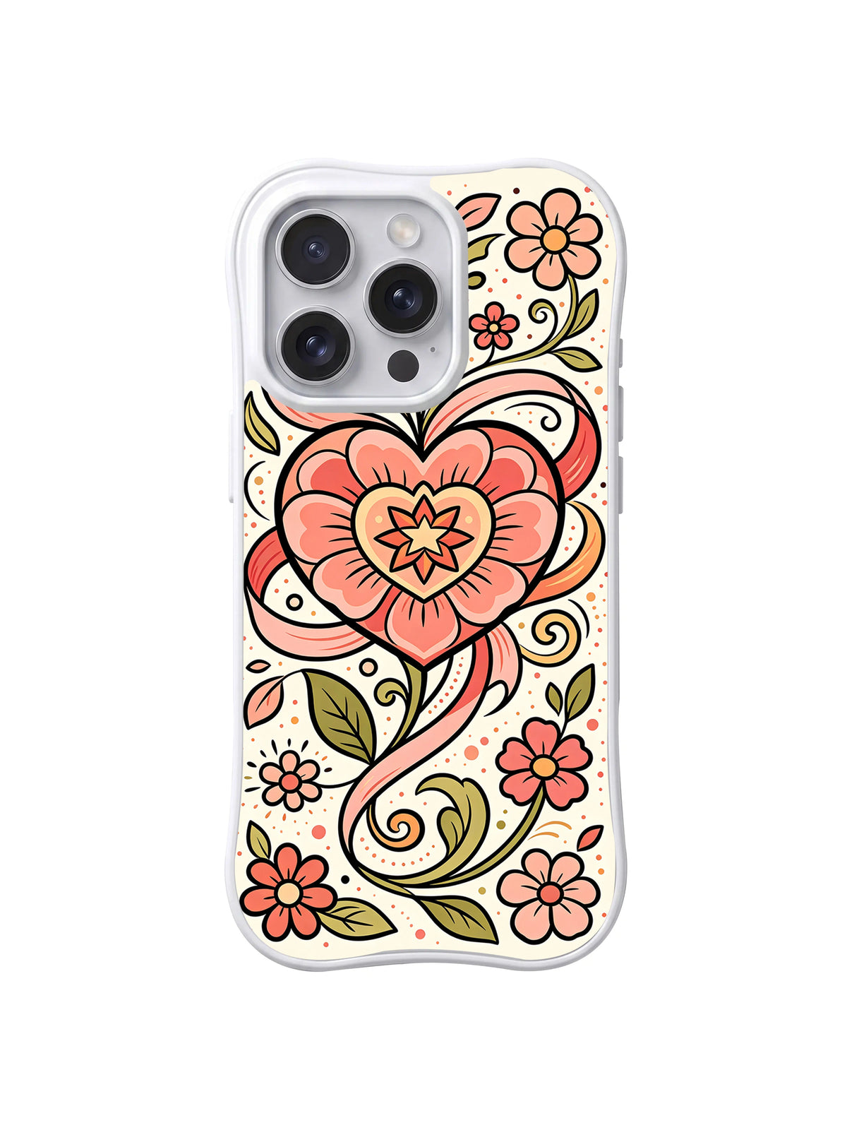 Coral Heart Bloom iPhone 14 Pro case pattern