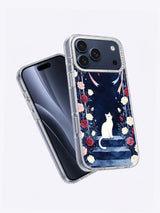 Angled view of The Ribbon Moon Garden iPhone case