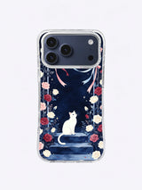 The Ribbon Moon Garden iPhone case, Ivory Cat Ribbon Crescent artwork