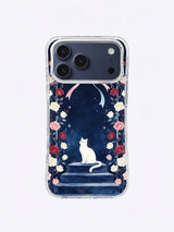 The Ribbon Moon Garden iPhone case, Starlit Cat Steps artwork