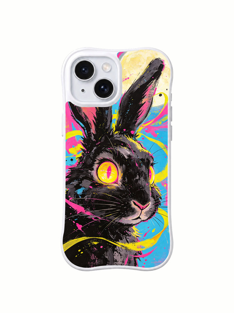 Ribbon Moon Hare iPhone 15 Plus Case – Neon Rabbit Art