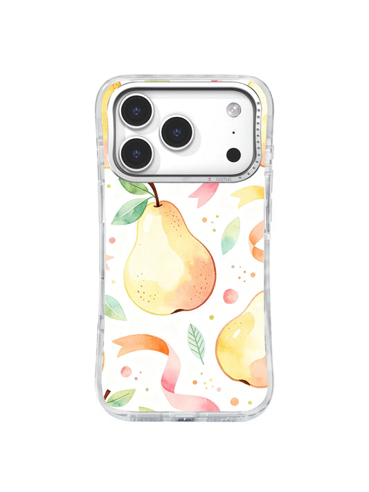Golden Pear Streamers: Büyük sarı ve pudra armutlar mercan ve turuncu kurdele benzeri şeritler arasında dağılır.