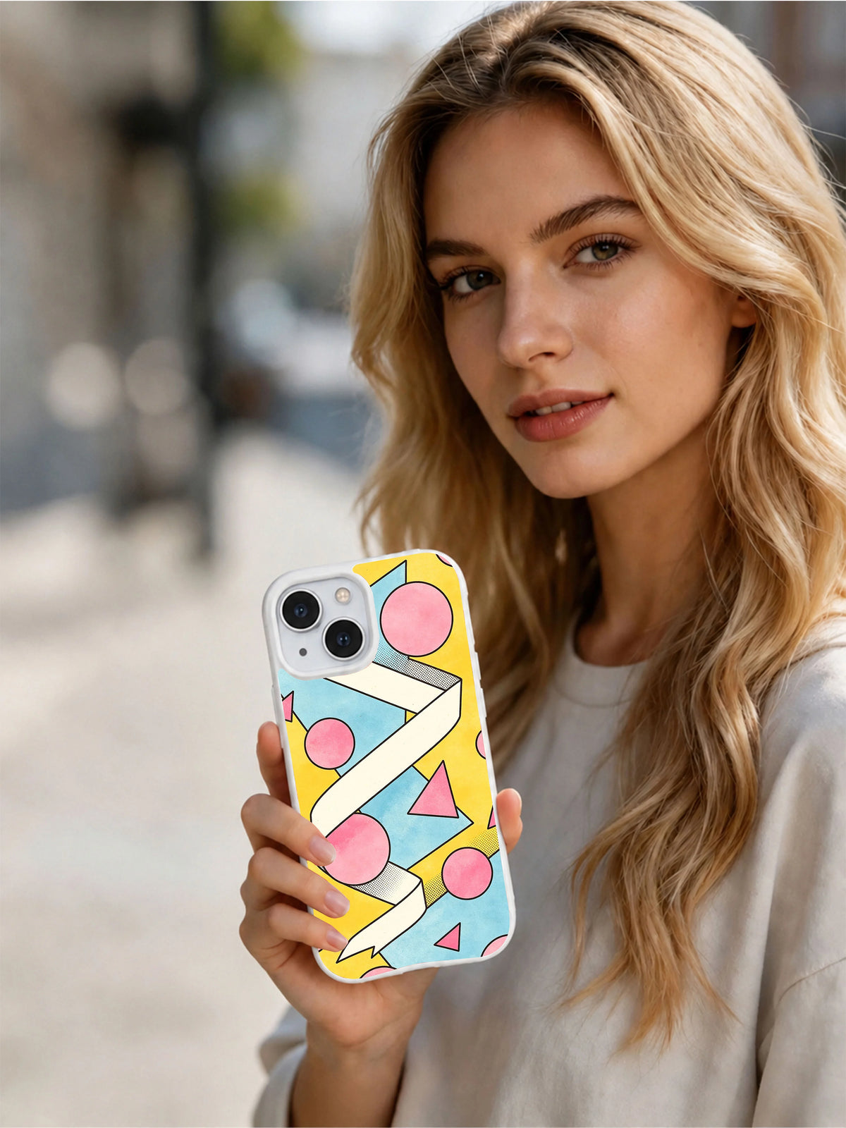 Ribbon Pop Geometry iPhone 15 case lifestyle image