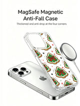 Ribbon Tree Delight: A phone, separate illustrated case and round accessory in a product render.