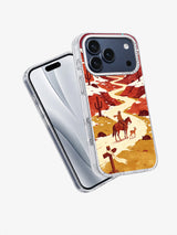 Angled view of the Rider of the Falling Blue Star artwork phone case beside a blank case shell