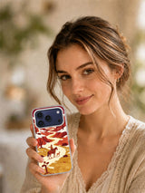 Lifestyle view of a person holding the Rider of the Falling Blue Star artwork phone case