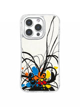 Rising primary color line art iPhone 16 Pro Max case with crystal camera frame