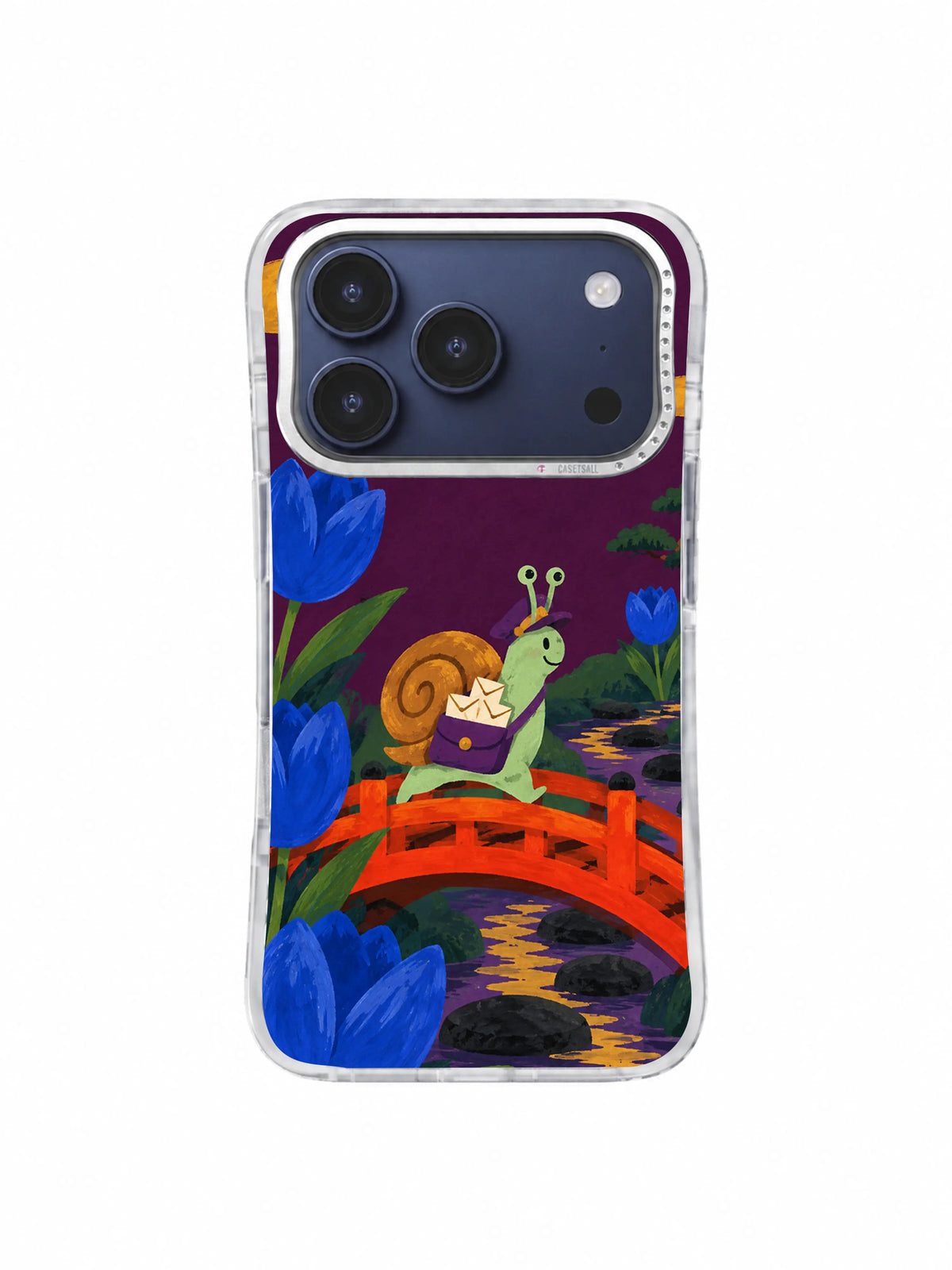 Letters Over Vermilion Bridge snail crossing over river reflections iPhone case artwork