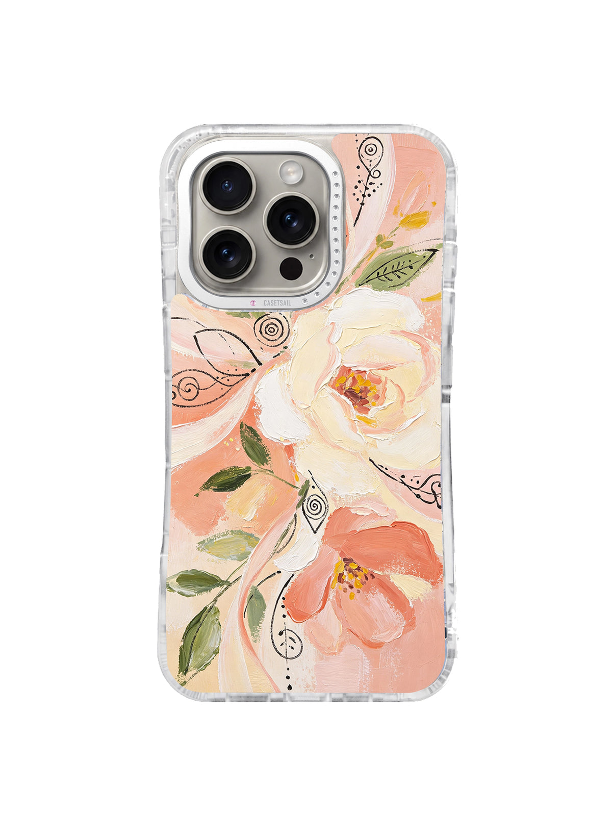 Romantic Ribbon Garden blush floral iPhone 16 Pro case front view
