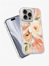 Pink rose ribbon art iPhone 16 Pro case angled view