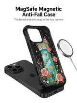 Rose Moon Tower: Illustrated case shown separately above a phone beside a round charging accessory.
