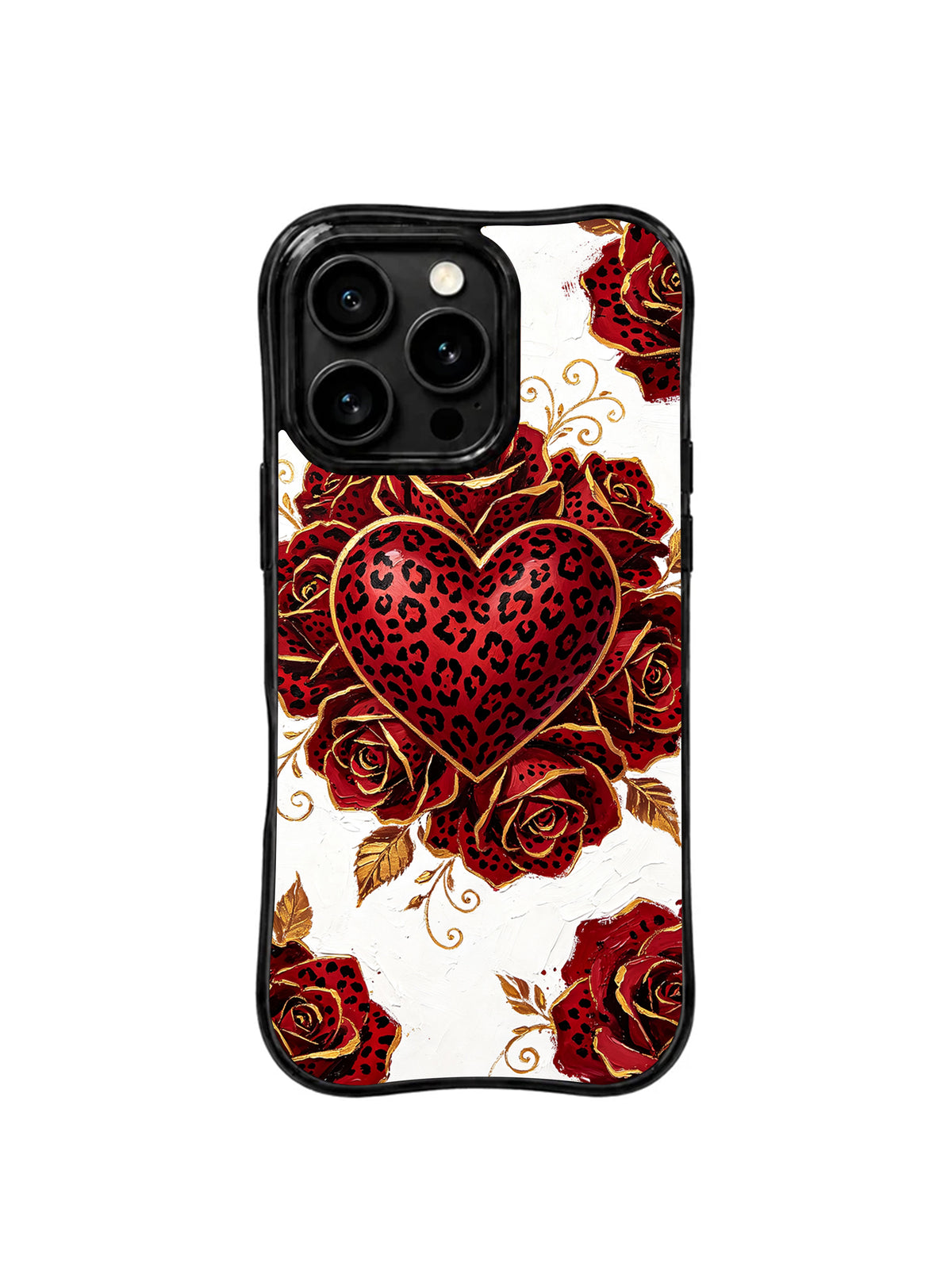 Rose Rebel Hearts floral leopard iPhone 16 Pro case view 1