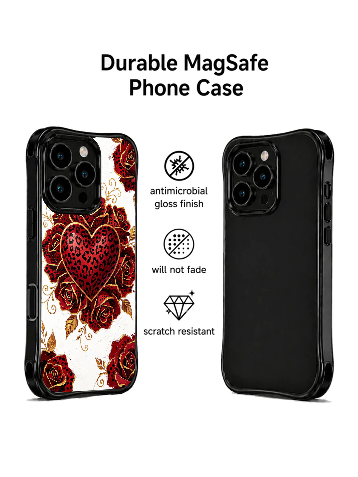 Rose Rebel Hearts floral leopard iPhone 16 Pro case view 3
