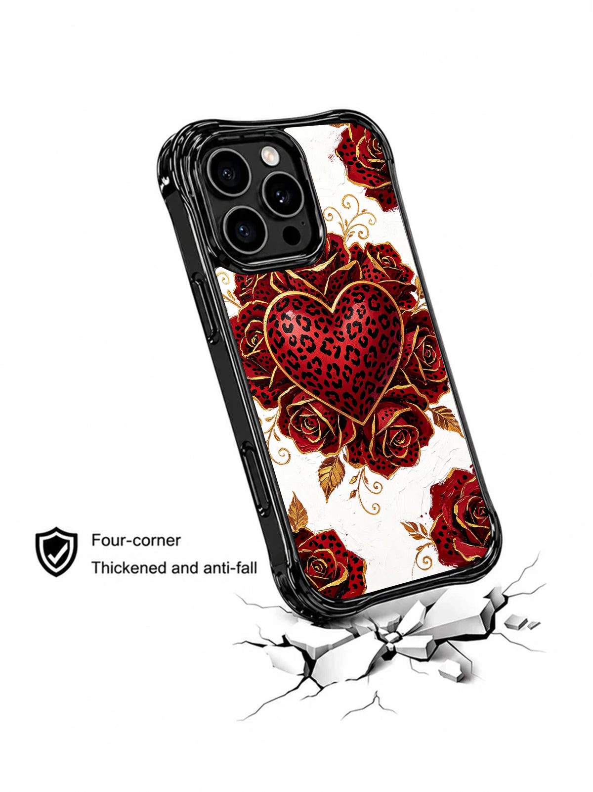 Rose Rebel Hearts floral leopard iPhone 16 Pro case view 4