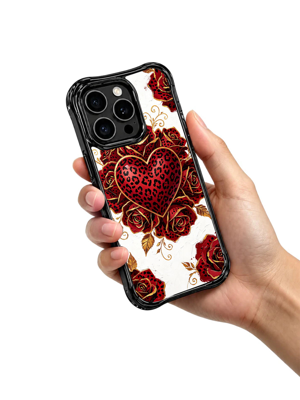 Rose Rebel Hearts floral leopard iPhone 16 Pro case view 5
