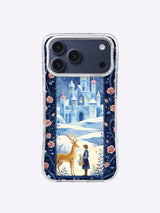 Icy palace beyond an indigo floral arch on an iPhone 17 Pro Max case