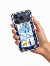 Rose-Snow Palace phone case shown held in one hand