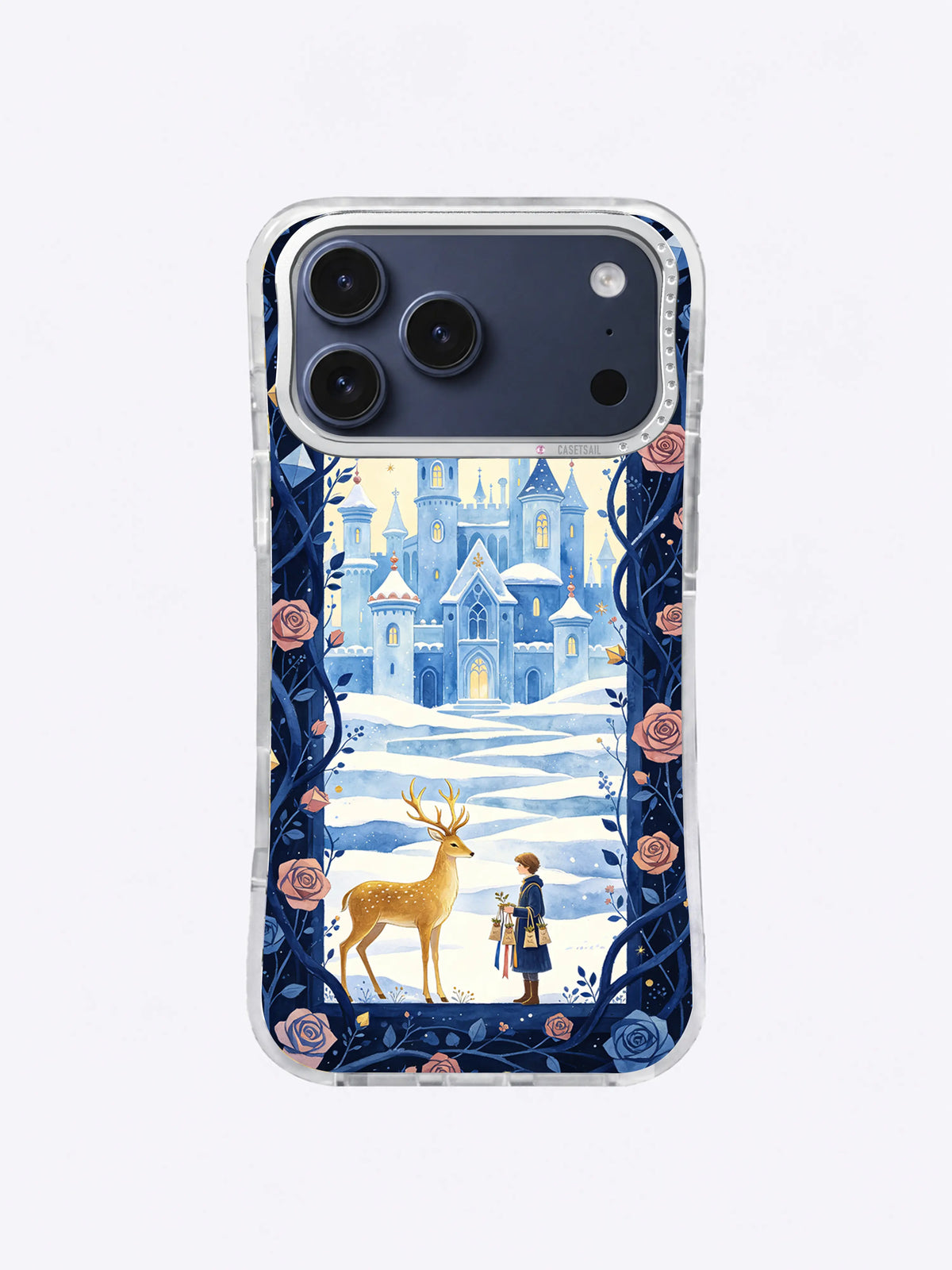 Moonlit snow terraces leading to a blue rose palace phone case