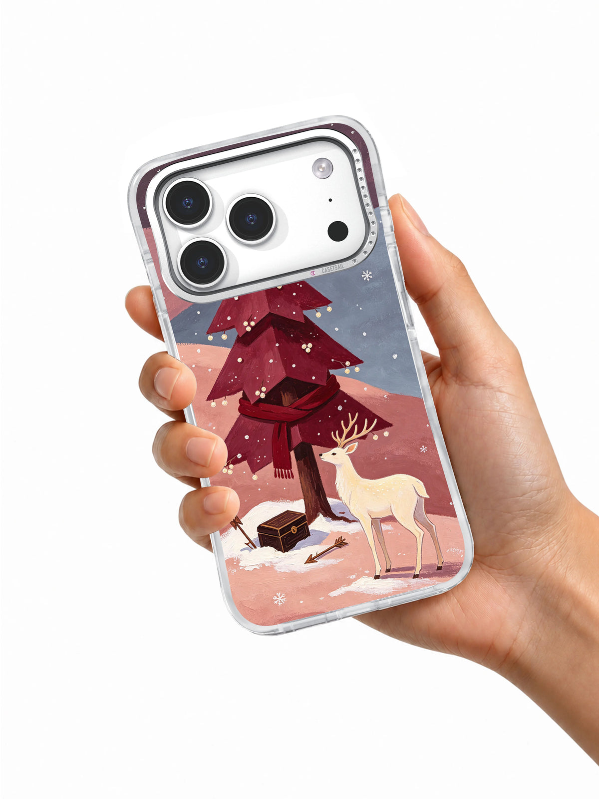 The Rosewood Deer Vigil iPhone 17 Pro case held in hand