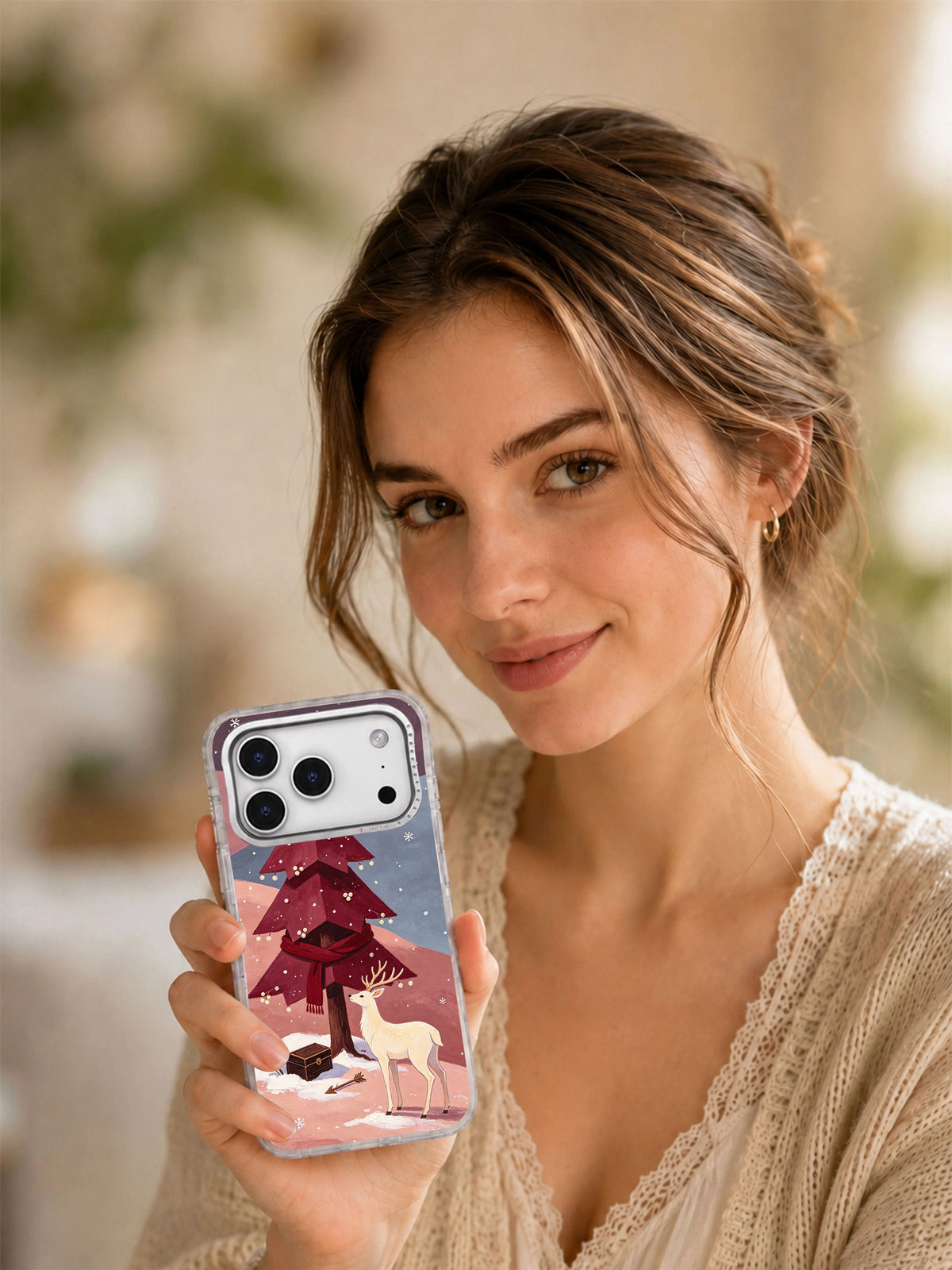 The Rosewood Deer Vigil iPhone 17 Pro case lifestyle view